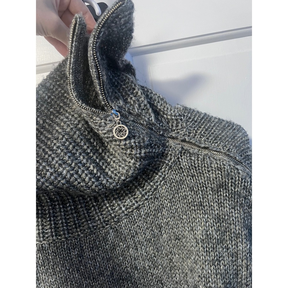 White House Black Market Zip Neck Sweater S Gray Chunky Knit - Picture 3 of 10